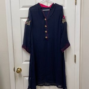 Navy Blue Pakistani Kurta w/ pink detail